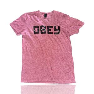 OBEY Men's Red Graphic Logo T-Shirt Size L Crew Neck Casual Top